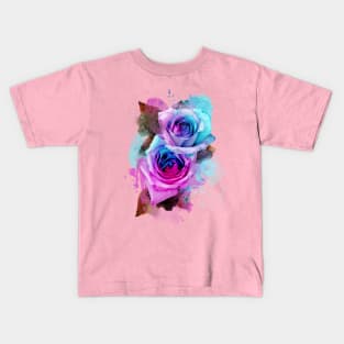 Blue and pink watercolour rainbow roses Kids T-Shirt